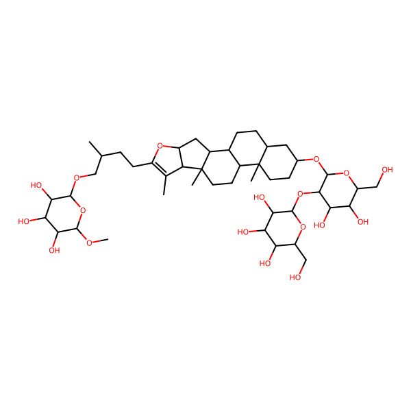 2D Structure of (2S,3R,4S,5S,6R)-2-[(2R,3R,4S,5S,6R)-4,5-dihydroxy-6-(hydroxymethyl)-2-[[(1R,2S,4S,8S,9S,12S,13S,16S,18R)-7,9,13-trimethyl-6-[(3R)-3-methyl-4-[(2R,3R,4S,5S,6S)-3,4,5-trihydroxy-6-methoxyoxan-2-yl]oxybutyl]-5-oxapentacyclo[10.8.0.02,9.04,8.013,18]icos-6-en-16-yl]oxy]oxan-3-yl]oxy-6-(hydroxymethyl)oxane-3,4,5-triol