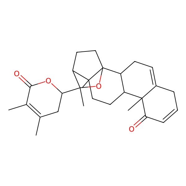 2D Structure of (1R,2R,10R,11S,14R,15S,16S)-16-[(2R)-4,5-dimethyl-6-oxo-2,3-dihydropyran-2-yl]-10,14,16-trimethyl-17-oxapentacyclo[13.2.2.01,14.02,11.05,10]nonadeca-4,7-dien-9-one