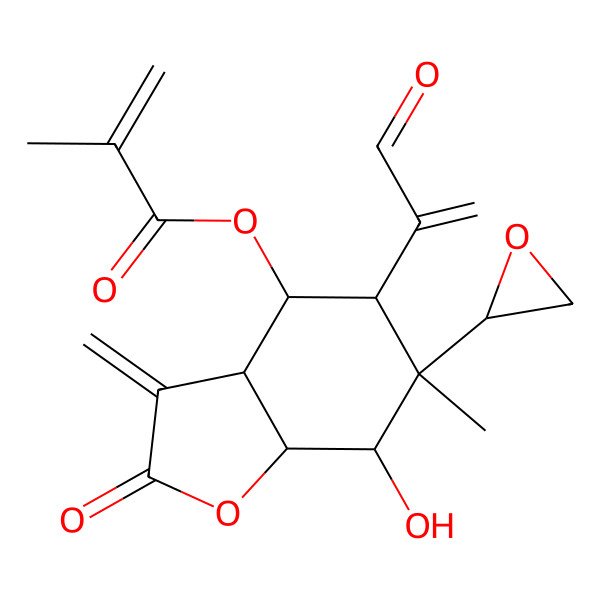2D Structure of [(3aR,4S,5R,6S,7S,7aR)-7-hydroxy-6-methyl-3-methylidene-6-[(2R)-oxiran-2-yl]-2-oxo-5-(3-oxoprop-1-en-2-yl)-4,5,7,7a-tetrahydro-3aH-1-benzofuran-4-yl] 2-methylprop-2-enoate