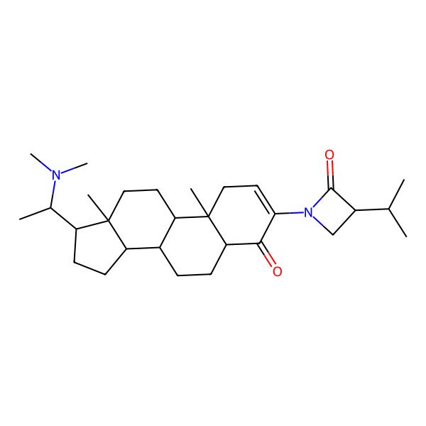 2D Structure of (3R)-1-[(5S,8S,9S,10R,13S,14S,17S)-17-[(1S)-1-(dimethylamino)ethyl]-10,13-dimethyl-4-oxo-1,5,6,7,8,9,11,12,14,15,16,17-dodecahydrocyclopenta[a]phenanthren-3-yl]-3-propan-2-ylazetidin-2-one
