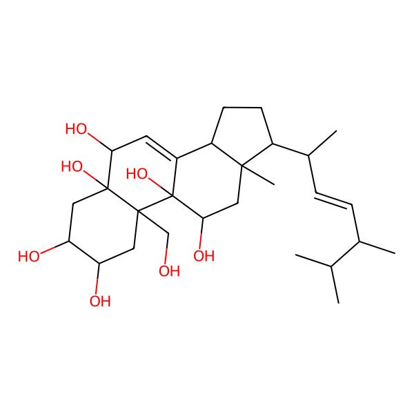 2D Structure of (2R,3R,5R,6R,9R,10R,11R,13R,14R,17R)-17-[(E,2R,5S)-5,6-dimethylhept-3-en-2-yl]-10-(hydroxymethyl)-13-methyl-2,3,4,6,11,12,14,15,16,17-decahydro-1H-cyclopenta[a]phenanthrene-2,3,5,6,9,11-hexol
