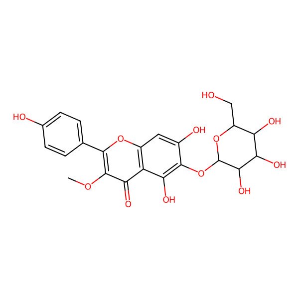 2D Structure of 5,7-dihydroxy-2-(4-hydroxyphenyl)-3-methoxy-6-[(2S,3R,4S,5S,6R)-3,4,5-trihydroxy-6-(hydroxymethyl)oxan-2-yl]oxychromen-4-one