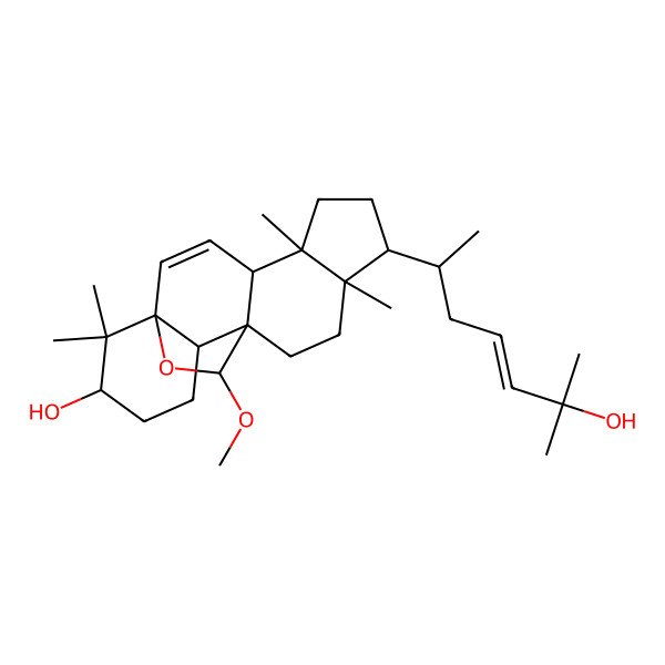2D Structure of (1S,4S,5S,8R,9R,12S,13S,16S,19R)-8-[(E,2R)-6-hydroxy-6-methylhept-4-en-2-yl]-19-methoxy-5,9,17,17-tetramethyl-18-oxapentacyclo[10.5.2.01,13.04,12.05,9]nonadec-2-en-16-ol