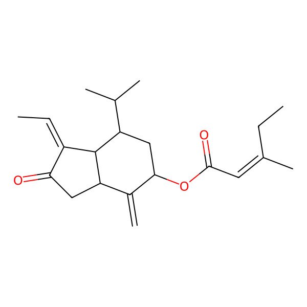 2D Structure of [(1E,3aR,5R,7S,7aS)-1-ethylidene-4-methylidene-2-oxo-7-propan-2-yl-3,3a,5,6,7,7a-hexahydroinden-5-yl] (E)-3-methylpent-2-enoate