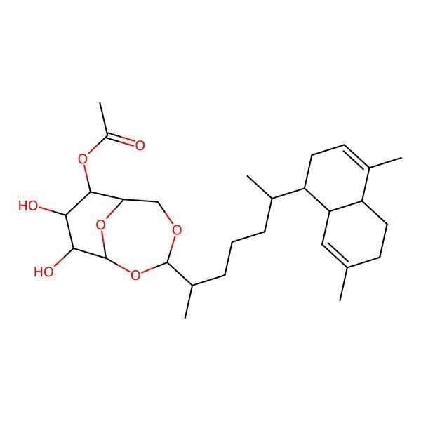 2D Structure of [(1S,3S,6R,7S,8R,9R)-3-[(2R,6R)-6-[(1S,4aS,8aR)-4,7-dimethyl-1,2,4a,5,6,8a-hexahydronaphthalen-1-yl]heptan-2-yl]-8,9-dihydroxy-2,4,10-trioxabicyclo[4.3.1]decan-7-yl] acetate