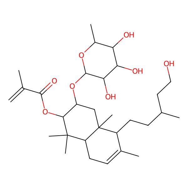 2D Structure of [5-(5-Hydroxy-3-methylpentyl)-1,1,4a,6-tetramethyl-3-(3,4,5-trihydroxy-6-methyloxan-2-yl)oxy-2,3,4,5,8,8a-hexahydronaphthalen-2-yl] 2-methylprop-2-enoate