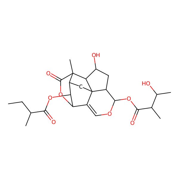2D Structure of [(1R,5R,6S,8S,9S,10S,13S,14R,15S)-8-hydroxy-10-methyl-14-[(2R)-2-methylbutanoyl]oxy-11-oxo-4,12-dioxapentacyclo[7.7.0.01,6.02,13.010,15]hexadec-2-en-5-yl] (2R,3S)-3-hydroxy-2-methylbutanoate