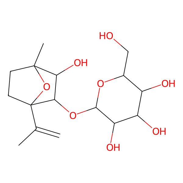 2D Structure of 2-(Hydroxymethyl)-6-[(3-hydroxy-4-methyl-1-prop-1-en-2-yl-7-oxabicyclo[2.2.1]heptan-2-yl)oxy]oxane-3,4,5-triol