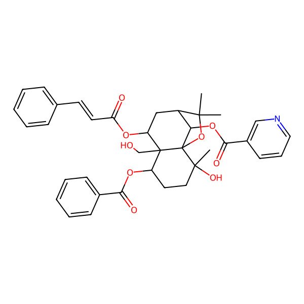 2D Structure of [(1S,2S,5S,6S,7R,9R,12R)-5-benzoyloxy-2-hydroxy-6-(hydroxymethyl)-2,10,10-trimethyl-7-(3-phenylprop-2-enoyloxy)-11-oxatricyclo[7.2.1.01,6]dodecan-12-yl] pyridine-3-carboxylate