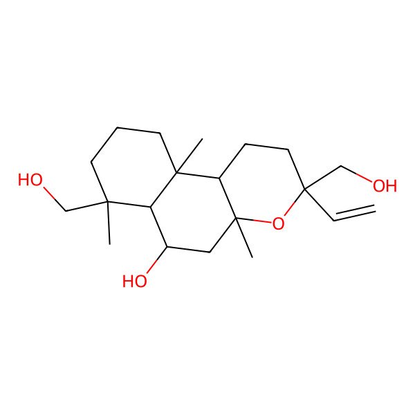 2D Structure of (3R,4aS,6R,6aS,7S,10aR,10bR)-3-ethenyl-3,7-bis(hydroxymethyl)-4a,7,10a-trimethyl-2,5,6,6a,8,9,10,10b-octahydro-1H-benzo[f]chromen-6-ol