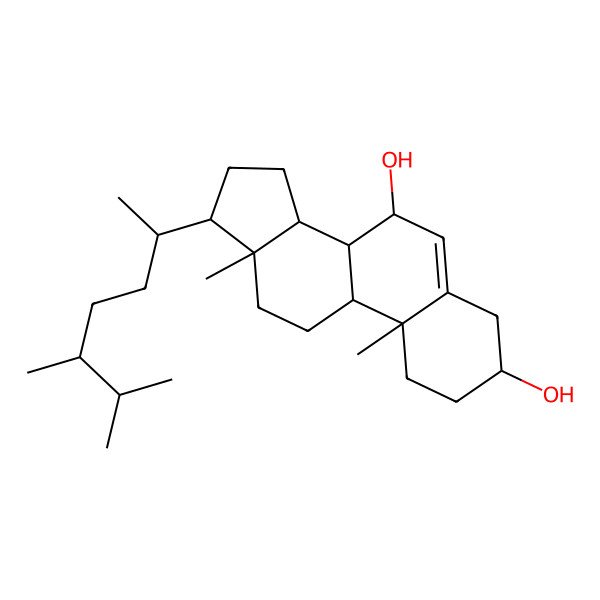 2D Structure of (3S,7R,8S,9S,10R,13R,14S,17R)-17-[(2R,5S)-5,6-dimethylheptan-2-yl]-10,13-dimethyl-2,3,4,7,8,9,11,12,14,15,16,17-dodecahydro-1H-cyclopenta[a]phenanthrene-3,7-diol
