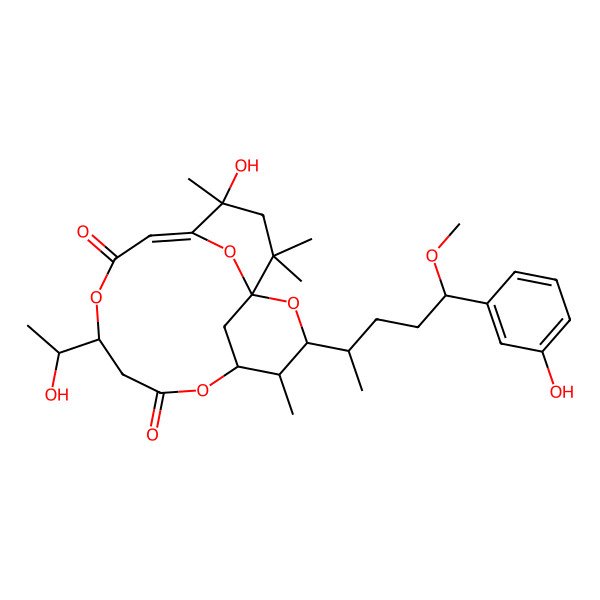 2D Structure of (1S,3R,4S,5S,9R,12Z,14S)-14-hydroxy-9-[(1R)-1-hydroxyethyl]-3-[(2S,5S)-5-(3-hydroxyphenyl)-5-methoxypentan-2-yl]-4,14,16,16-tetramethyl-2,6,10,17-tetraoxatricyclo[11.3.1.11,5]octadec-12-ene-7,11-dione