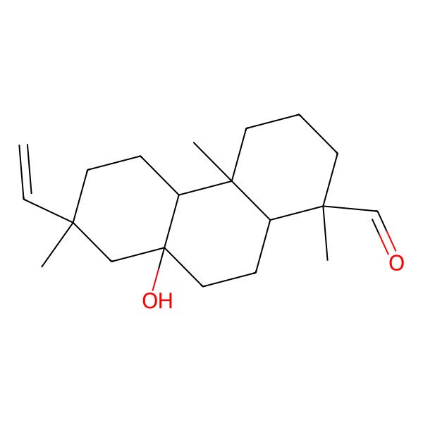 2D Structure of (1S,4aR,4bS,7R,8aR,10aS)-7-ethenyl-8a-hydroxy-1,4a,7-trimethyl-2,3,4,4b,5,6,8,9,10,10a-decahydrophenanthrene-1-carbaldehyde