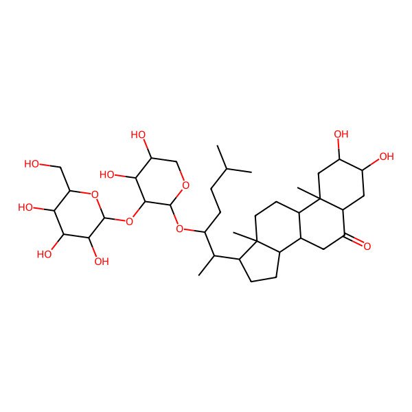 2D Structure of (2R,3R,5S,8R,9S,10R,13R,14S,17S)-17-[(2S,3S)-3-[(2R,3S,4R,5S)-4,5-dihydroxy-3-[(2R,3S,4R,5R,6S)-3,4,5-trihydroxy-6-(hydroxymethyl)oxan-2-yl]oxyoxan-2-yl]oxy-6-methylheptan-2-yl]-2,3-dihydroxy-10,13-dimethyl-1,2,3,4,5,7,8,9,11,12,14,15,16,17-tetradecahydrocyclopenta[a]phenanthren-6-one