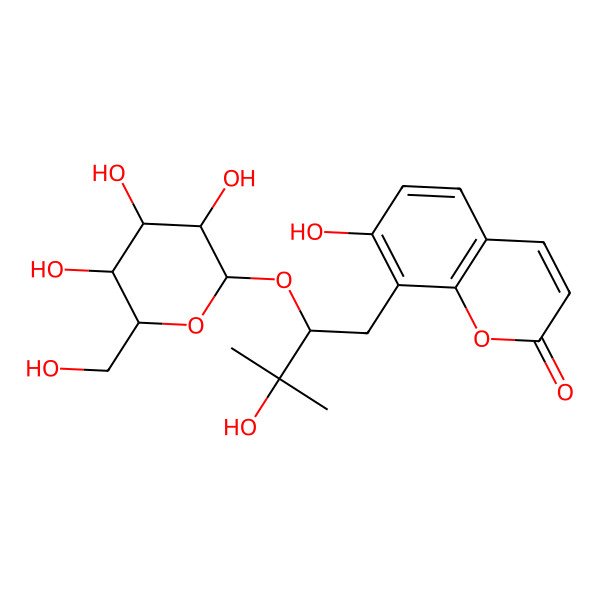2D Structure of 7-hydroxy-8-[(2S)-3-hydroxy-3-methyl-2-[(2S,3R,4S,5S,6R)-3,4,5-trihydroxy-6-(hydroxymethyl)oxan-2-yl]oxybutyl]chromen-2-one