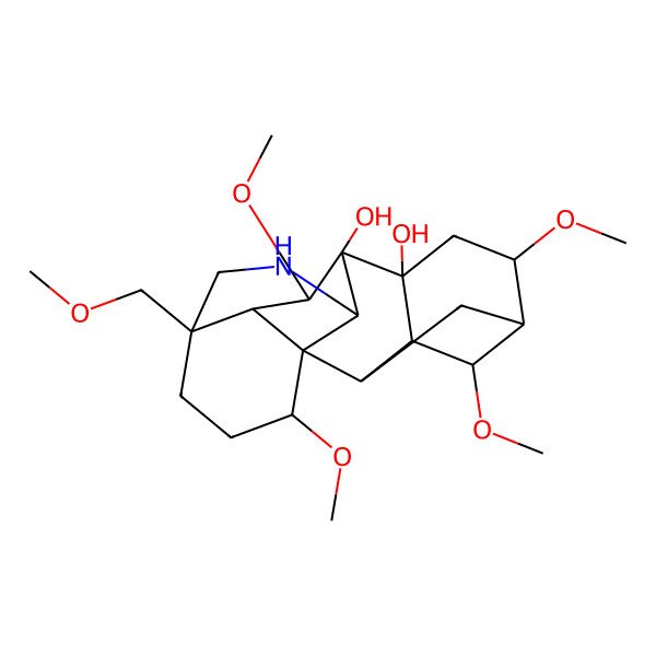 2D Structure of (1S,2S,3S,4R,5S,6R,8S,9S,10S,13S,16S,17R,18R)-4,6,16,18-tetramethoxy-13-(methoxymethyl)-11-azahexacyclo[7.7.2.12,5.01,10.03,8.013,17]nonadecane-8,9-diol