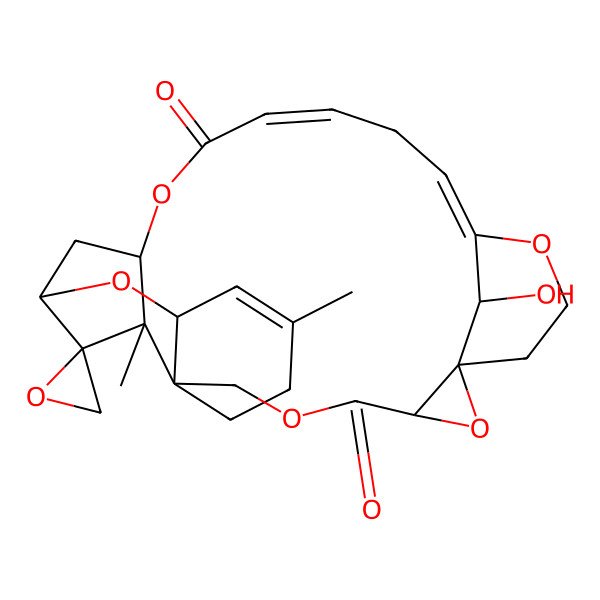 2D Structure of (1R,3S,7R,16S,17R,20Z,23Z)-28-hydroxy-10,16-dimethylspiro[2,5,13,18,25-pentaoxahexacyclo[22.3.1.114,17.01,3.07,12.07,16]nonacosa-10,20,23-triene-15,2'-oxirane]-4,19-dione