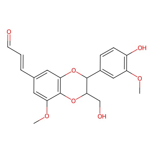2D Structure of 3-[2-(4-Hydroxy-3-methoxyphenyl)-3-(hydroxymethyl)-5-methoxy-2,3-dihydro-1,4-benzodioxin-7-yl]prop-2-enal