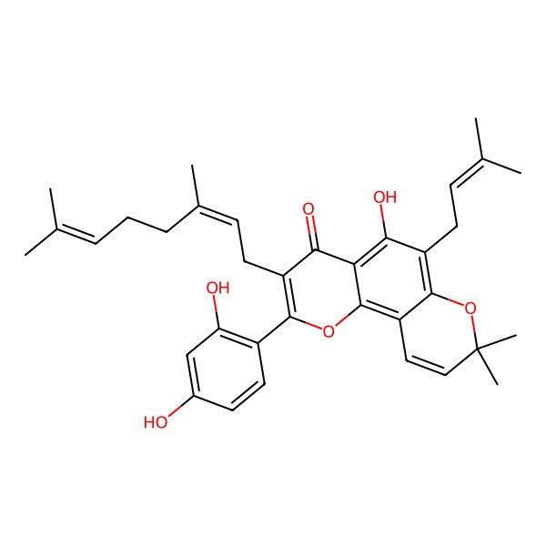 2D Structure of 2-(2,4-Dihydroxyphenyl)-3-(3,7-dimethylocta-2,6-dienyl)-5-hydroxy-8,8-dimethyl-6-(3-methylbut-2-enyl)pyrano[2,3-h]chromen-4-one