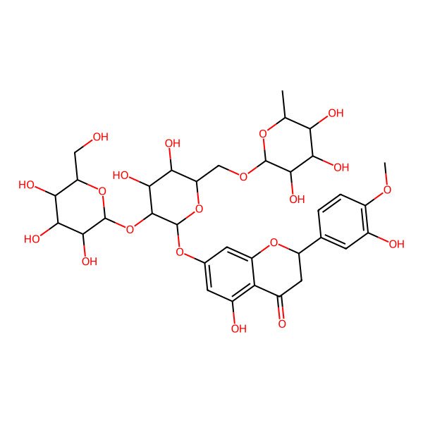 2D Structure of 7-[4,5-Dihydroxy-3-[3,4,5-trihydroxy-6-(hydroxymethyl)oxan-2-yl]oxy-6-[(3,4,5-trihydroxy-6-methyloxan-2-yl)oxymethyl]oxan-2-yl]oxy-5-hydroxy-2-(3-hydroxy-4-methoxyphenyl)-2,3-dihydrochromen-4-one
