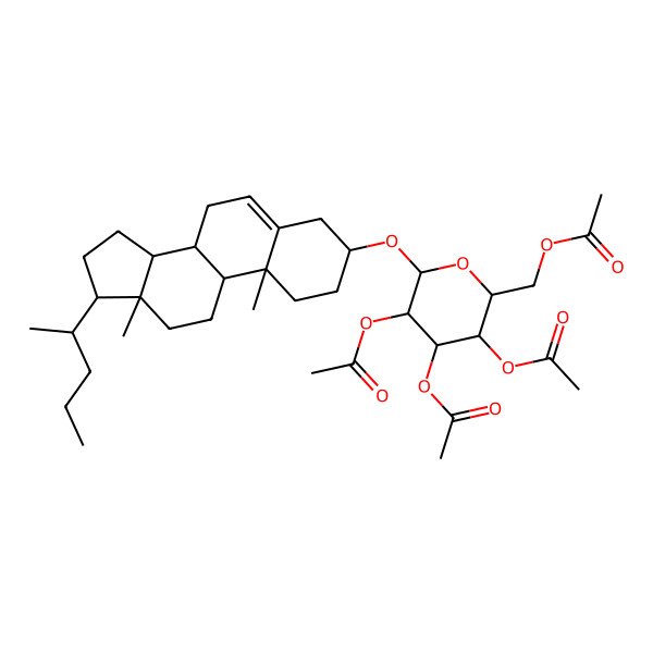 2D Structure of [(2R,3R,4S,5R,6R)-3,4,5-triacetyloxy-6-[[(3S,8S,9S,10R,13R,14S,17R)-10,13-dimethyl-17-[(2R)-pentan-2-yl]-2,3,4,7,8,9,11,12,14,15,16,17-dodecahydro-1H-cyclopenta[a]phenanthren-3-yl]oxy]oxan-2-yl]methyl acetate