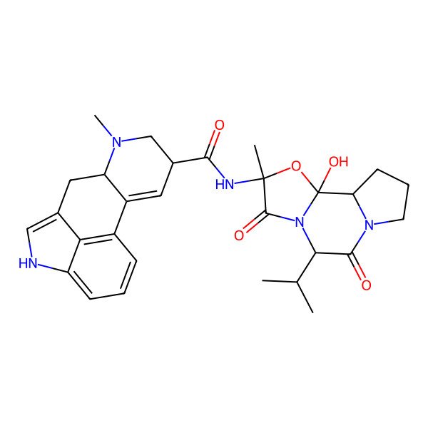 2D Structure of (6aS,9R)-N-[(1S,2S,4R,7S)-2-hydroxy-4-methyl-5,8-dioxo-7-propan-2-yl-3-oxa-6,9-diazatricyclo[7.3.0.02,6]dodecan-4-yl]-7-methyl-6,6a,8,9-tetrahydro-4H-indolo[4,3-fg]quinoline-9-carboxamide