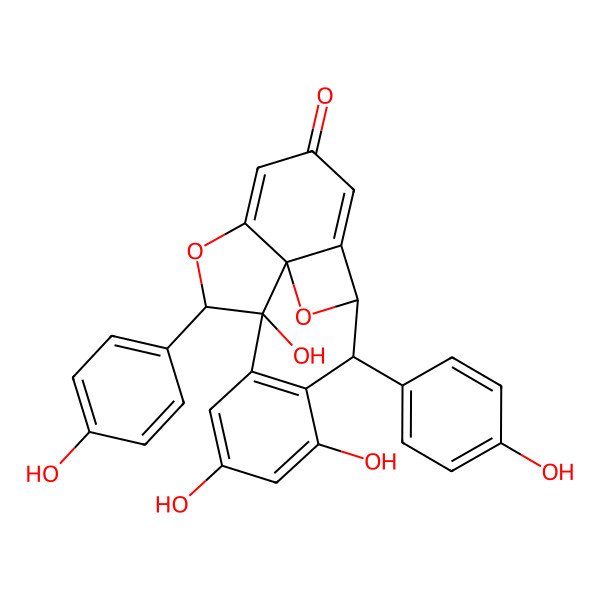 2D Structure of (1S,3S,4S,11R,12S)-6,8,11-trihydroxy-4,12-bis(4-hydroxyphenyl)-2,13-dioxapentacyclo[9.7.0.01,14.03,18.05,10]octadeca-5(10),6,8,14,17-pentaen-16-one