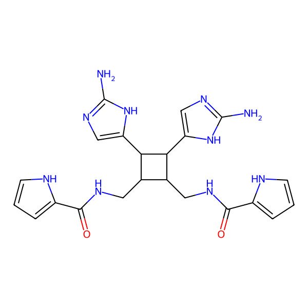 2D Structure of N-[[(1R,2S,3S,4R)-2,3-bis(2-amino-1H-imidazol-5-yl)-4-[(1H-pyrrole-2-carbonylamino)methyl]cyclobutyl]methyl]-1H-pyrrole-2-carboxamide