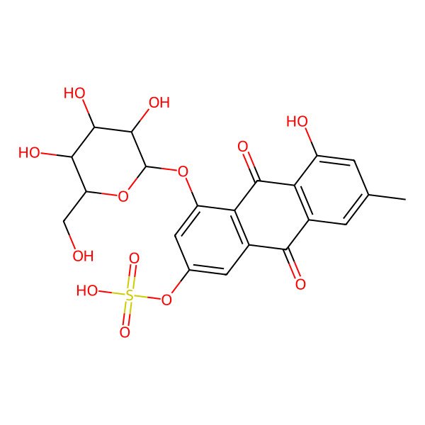 2D Structure of [5-Hydroxy-7-methyl-9,10-dioxo-4-[3,4,5-trihydroxy-6-(hydroxymethyl)oxan-2-yl]oxyanthracen-2-yl] hydrogen sulfate