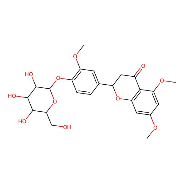 2D Structure of (2S)-5,7-dimethoxy-2-[3-methoxy-4-[(2S,3R,4S,5S,6R)-3,4,5-trihydroxy-6-(hydroxymethyl)oxan-2-yl]oxyphenyl]-2,3-dihydrochromen-4-one