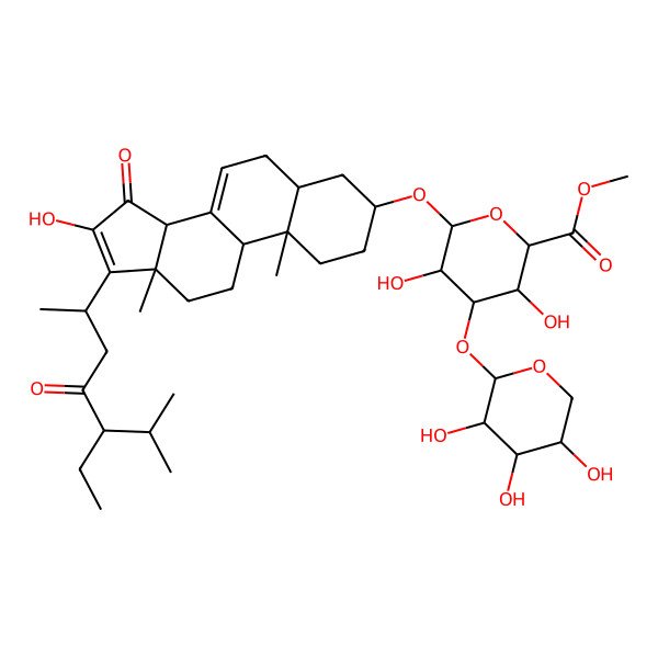 2D Structure of Methyl 6-[[17-(5-ethyl-6-methyl-4-oxoheptan-2-yl)-16-hydroxy-10,13-dimethyl-15-oxo-1,2,3,4,5,6,9,11,12,14-decahydrocyclopenta[a]phenanthren-3-yl]oxy]-3,5-dihydroxy-4-(3,4,5-trihydroxyoxan-2-yl)oxyoxane-2-carboxylate
