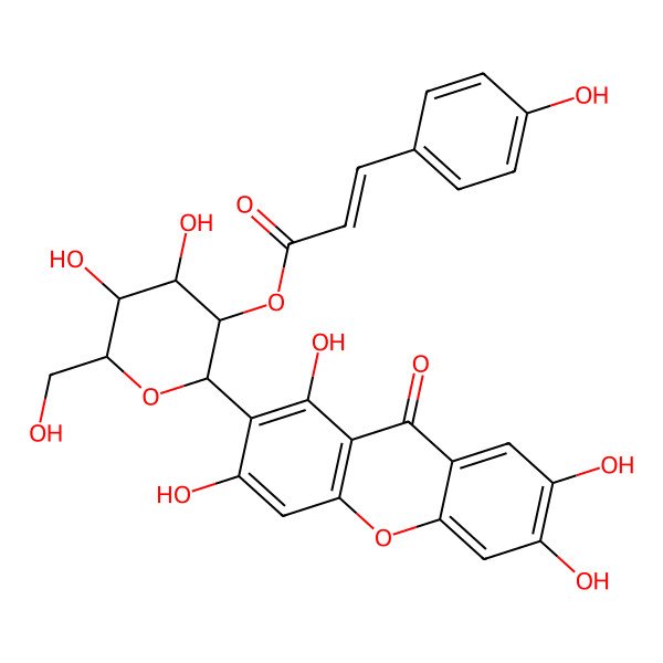 2D Structure of 2-(2'-O-Trans-Coumaroyl)-C-Beta-D-Glucopyranosyl-1,3,6,7-Tetrahydroxyxanthone