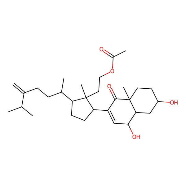 2D Structure of 2-[(1S,2R,5R)-2-[(4S,4aS,6S,8aS)-4,6-dihydroxy-8a-methyl-1-oxo-4,4a,5,6,7,8-hexahydronaphthalen-2-yl]-1-methyl-5-[(2R)-6-methyl-5-methylideneheptan-2-yl]cyclopentyl]ethyl acetate