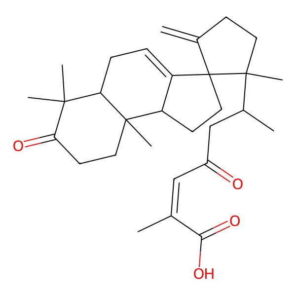 2D Structure of 6-(1',6,6,9a-tetramethyl-3'-methylidene-7-oxospiro[2,5,5a,8,9,9b-hexahydro-1H-cyclopenta[a]naphthalene-3,2'-cyclopentane]-1'-yl)-2-methyl-4-oxohept-2-enoic acid
