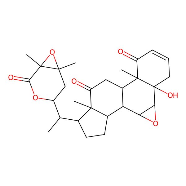 2D Structure of 15-[1-(1,6-Dimethyl-2-oxo-3,7-dioxabicyclo[4.1.0]heptan-4-yl)ethyl]-5-hydroxy-10,14-dimethyl-3-oxapentacyclo[9.7.0.02,4.05,10.014,18]octadec-7-ene-9,13-dione