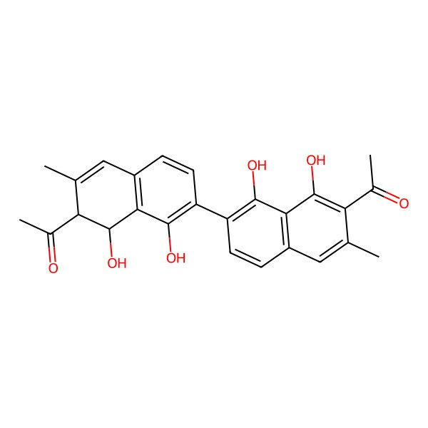 2D Structure of 1-[(1S,2R)-7-(7-acetyl-1,8-dihydroxy-6-methylnaphthalen-2-yl)-1,8-dihydroxy-3-methyl-1,2-dihydronaphthalen-2-yl]ethanone