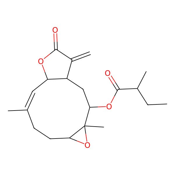 2D Structure of (4,9-Dimethyl-14-methylidene-13-oxo-5,12-dioxatricyclo[9.3.0.04,6]tetradec-9-en-3-yl) 2-methylbutanoate