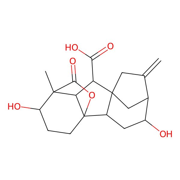 2D Structure of 4,12-Dihydroxy-11-methyl-6-methylidene-16-oxo-15-oxapentacyclo[9.3.2.15,8.01,10.02,8]heptadecane-9-carboxylic acid