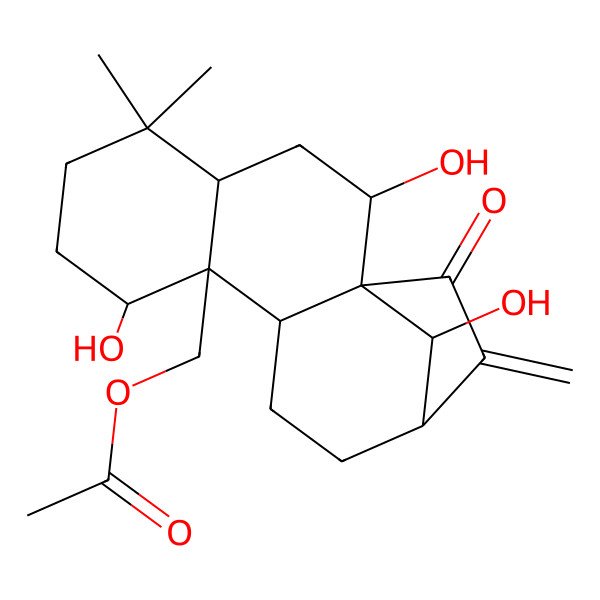2D Structure of (2,8,16-Trihydroxy-5,5-dimethyl-14-methylidene-15-oxo-9-tetracyclo[11.2.1.01,10.04,9]hexadecanyl)methyl acetate