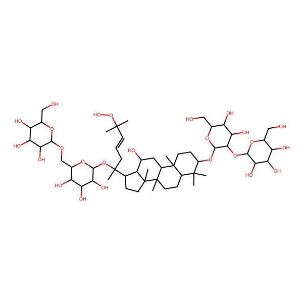 2D Structure of 2-[[6-[2-[3-[4,5-dihydroxy-6-(hydroxymethyl)-3-[3,4,5-trihydroxy-6-(hydroxymethyl)oxan-2-yl]oxyoxan-2-yl]oxy-12-hydroxy-4,4,8,10,14-pentamethyl-2,3,5,6,7,9,11,12,13,15,16,17-dodecahydro-1H-cyclopenta[a]phenanthren-17-yl]-6-hydroperoxy-6-methylhept-4-en-2-yl]oxy-3,4,5-trihydroxyoxan-2-yl]methoxy]-6-(hydroxymethyl)oxane-3,4,5-triol