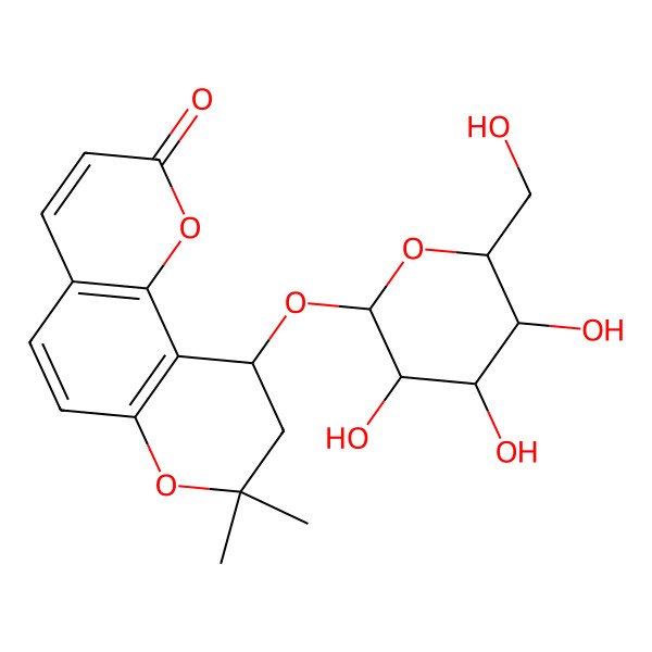 2D Structure of 8,8-Dimethyl-10-[3,4,5-trihydroxy-6-(hydroxymethyl)oxan-2-yl]oxy-9,10-dihydropyrano[2,3-f]chromen-2-one