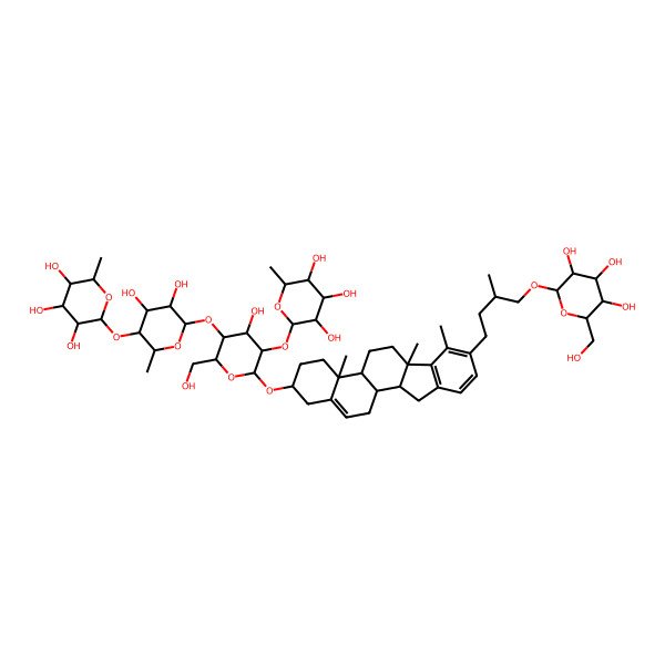 2D Structure of (2S,3R,4R,5R,6S)-2-[(2S,3R,4S,5R,6S)-6-[(2R,3S,4S,5R,6R)-6-[[(2S,4aR,4bS,6aS,11aS,11bR)-4a,6a,7-trimethyl-8-[(3R)-3-methyl-4-[(2R,3R,4S,5S,6R)-3,4,5-trihydroxy-6-(hydroxymethyl)oxan-2-yl]oxybutyl]-2,3,4,4b,5,6,11,11a,11b,12-decahydro-1H-indeno[2,1-a]phenanthren-2-yl]oxy]-4-hydroxy-2-(hydroxymethyl)-5-[(2S,3R,4R,5R,6S)-3,4,5-trihydroxy-6-methyloxan-2-yl]oxyoxan-3-yl]oxy-4,5-dihydroxy-2-methyloxan-3-yl]oxy-6-methyloxane-3,4,5-triol
