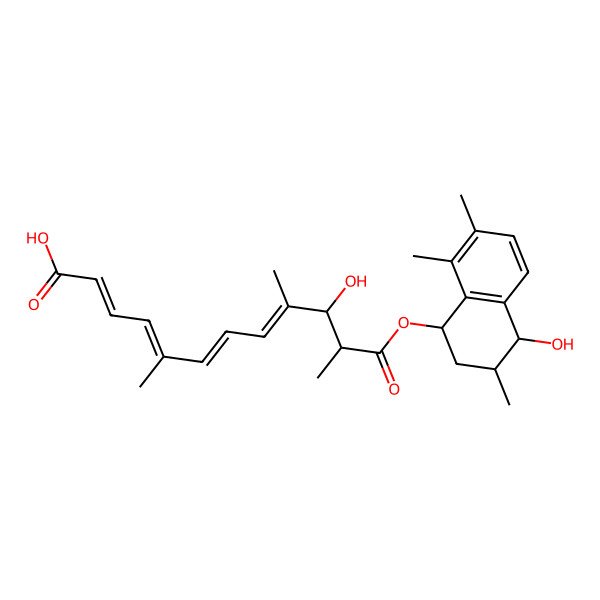 2D Structure of 10-Hydroxy-12-[(4-hydroxy-3,7,8-trimethyl-1,2,3,4-tetrahydronaphthalen-1-yl)oxy]-5,9,11-trimethyl-12-oxododeca-2,4,6,8-tetraenoic acid