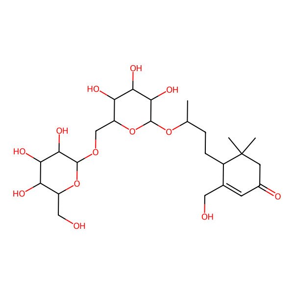 2D Structure of (4R)-3-(hydroxymethyl)-5,5-dimethyl-4-[(3R)-3-[(2R,3R,4S,5S,6R)-3,4,5-trihydroxy-6-[[(2R,3R,4S,5S,6R)-3,4,5-trihydroxy-6-(hydroxymethyl)oxan-2-yl]oxymethyl]oxan-2-yl]oxybutyl]cyclohex-2-en-1-one