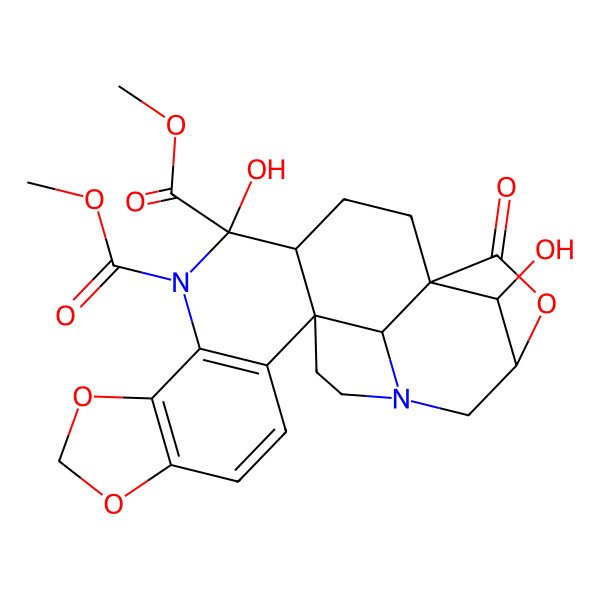 2D Structure of dimethyl (1R,12S,13R,16S,19R,24R,25S)-12,25-dihydroxy-17-oxo-6,8,18-trioxa-11,21-diazaheptacyclo[14.7.1.116,19.01,13.02,10.05,9.021,24]pentacosa-2(10),3,5(9)-triene-11,12-dicarboxylate