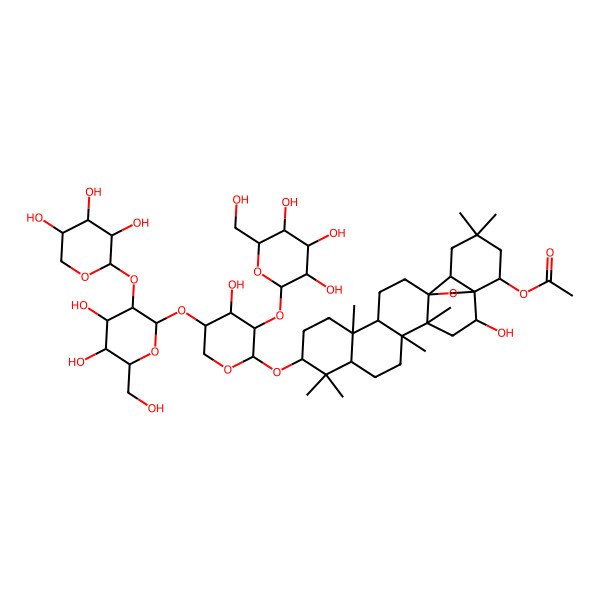 2D Structure of [10-[5-[4,5-Dihydroxy-6-(hydroxymethyl)-3-(3,4,5-trihydroxyoxan-2-yl)oxyoxan-2-yl]oxy-4-hydroxy-3-[3,4,5-trihydroxy-6-(hydroxymethyl)oxan-2-yl]oxyoxan-2-yl]oxy-2-hydroxy-4,5,9,9,13,20,20-heptamethyl-24-oxahexacyclo[15.5.2.01,18.04,17.05,14.08,13]tetracosan-22-yl] acetate
