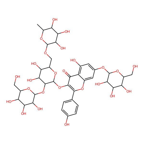 2D Structure of 3-[(2S,3R,4S,5S,6R)-4,5-dihydroxy-3-[(2S,3R,4S,5S,6R)-3,4,5-trihydroxy-6-(hydroxymethyl)oxan-2-yl]oxy-6-[[(2R,3R,4R,5R,6S)-3,4,5-trihydroxy-6-methyloxan-2-yl]oxymethyl]oxan-2-yl]oxy-5-hydroxy-2-(4-hydroxyphenyl)-7-[(2S,3R,4S,5S,6R)-3,4,5-trihydroxy-6-(hydroxymethyl)oxan-2-yl]oxychromen-4-one