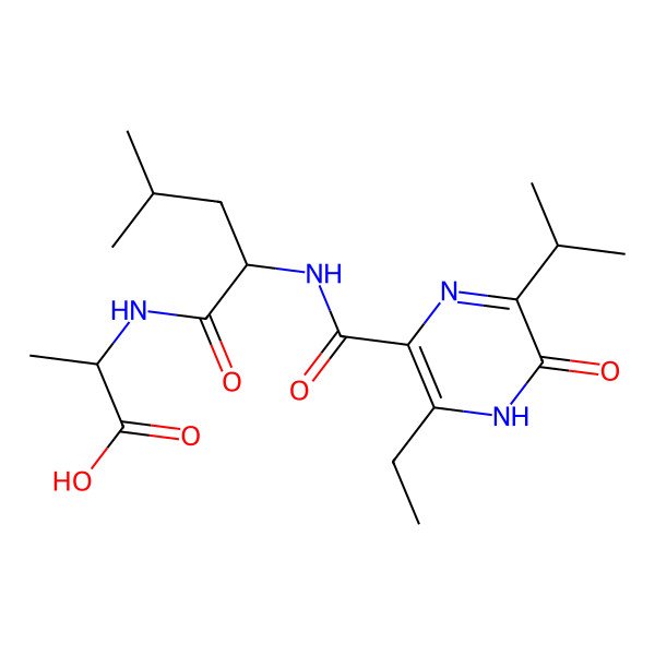 2D Structure of 2-[[2-[(2-ethyl-6-oxo-5-propan-2-yl-1H-pyrazine-3-carbonyl)amino]-4-methylpentanoyl]amino]propanoic acid
