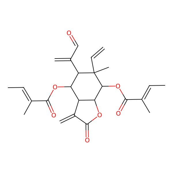 2D Structure of [(3aR,4S,5R,6S,7R,7aR)-6-ethenyl-6-methyl-7-[(Z)-2-methylbut-2-enoyl]oxy-3-methylidene-2-oxo-5-(3-oxoprop-1-en-2-yl)-4,5,7,7a-tetrahydro-3aH-1-benzofuran-4-yl] (Z)-2-methylbut-2-enoate