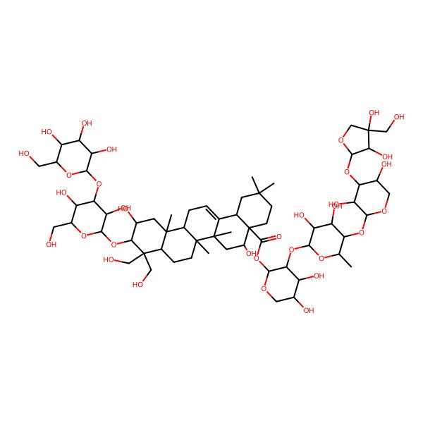 2D Structure of [3-[5-[4-[3,4-Dihydroxy-4-(hydroxymethyl)oxolan-2-yl]oxy-3,5-dihydroxyoxan-2-yl]oxy-3,4-dihydroxy-6-methyloxan-2-yl]oxy-4,5-dihydroxyoxan-2-yl] 10-[3,5-dihydroxy-6-(hydroxymethyl)-4-[3,4,5-trihydroxy-6-(hydroxymethyl)oxan-2-yl]oxyoxan-2-yl]oxy-5,11-dihydroxy-9,9-bis(hydroxymethyl)-2,2,6a,6b,12a-pentamethyl-1,3,4,5,6,6a,7,8,8a,10,11,12,13,14b-tetradecahydropicene-4a-carboxylate